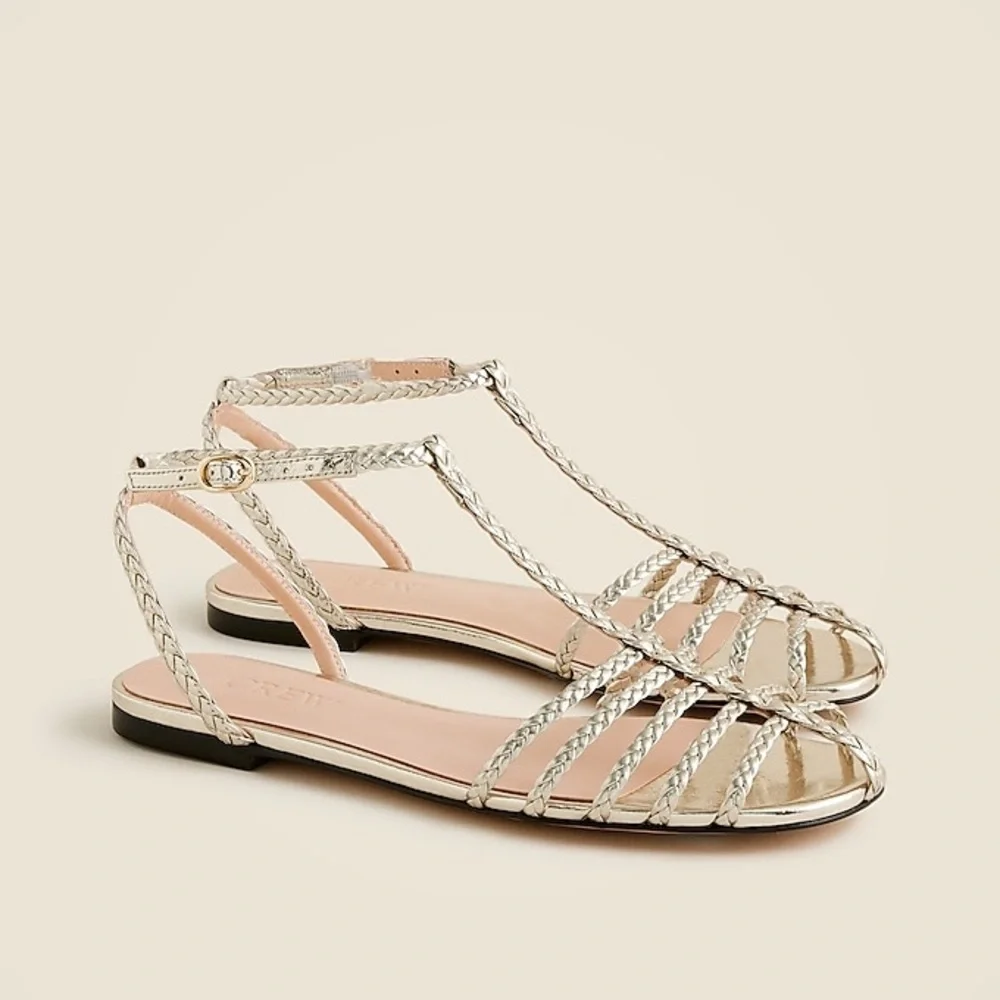J Crew Braided cage-toe sandals in metallic leather CK004